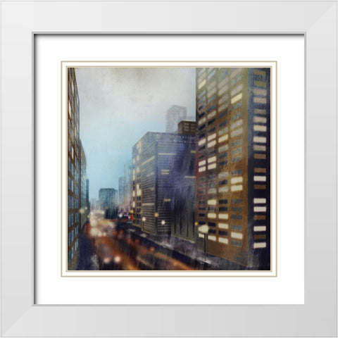 Twilight City White Modern Wood Framed Art Print with Double Matting by Fischer, David