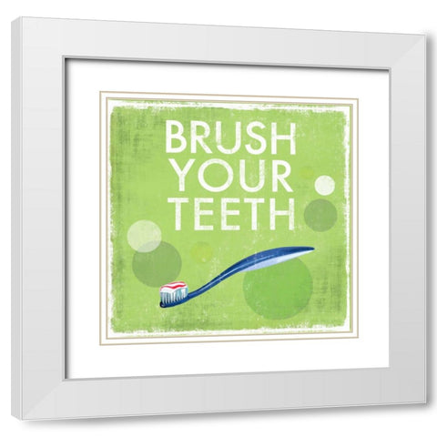 Brush your Teeth White Modern Wood Framed Art Print with Double Matting by Fontaine, Drako