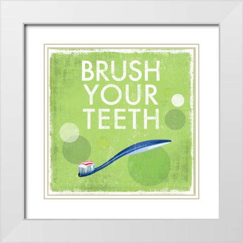 Brush your Teeth White Modern Wood Framed Art Print with Double Matting by Fontaine, Drako