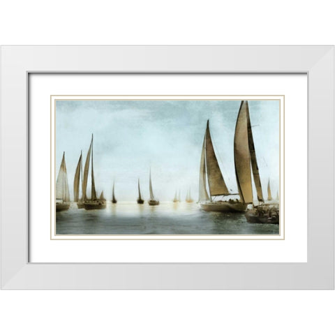Golden Sails White Modern Wood Framed Art Print with Double Matting by Fontaine, Drako