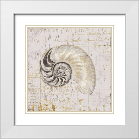 Golden Vintage Shell I White Modern Wood Framed Art Print with Double Matting by Zaman, Farida