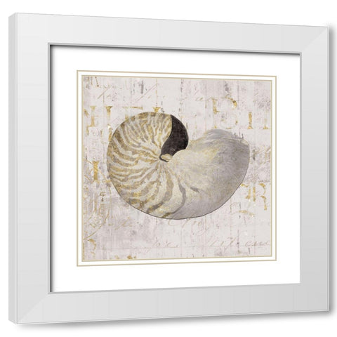 Golden Vintage Shell II White Modern Wood Framed Art Print with Double Matting by Zaman, Farida