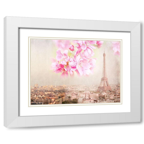 Tour Eiffel Rose White Modern Wood Framed Art Print with Double Matting by Lane, Georgianna