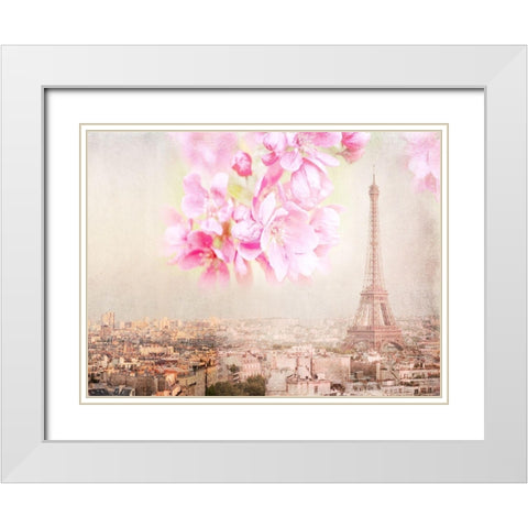 Tour Eiffel Rose White Modern Wood Framed Art Print with Double Matting by Lane, Georgianna