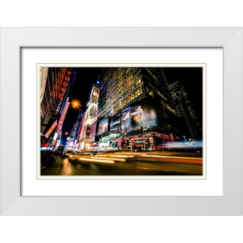 Times Square Rays of Light VI White Modern Wood Framed Art Print with Double Matting by Gaudet, Guilliame