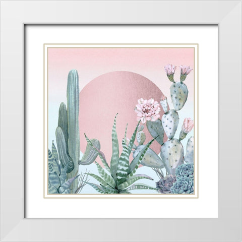 Desert Sunset Cactuses and Succulents White Modern Wood Framed Art Print with Double Matting by Nature Magick