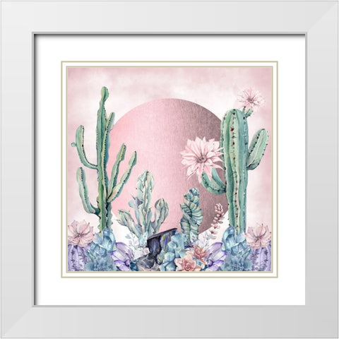 Cactuses Gold Desert Morning White Modern Wood Framed Art Print with Double Matting by Nature Magick