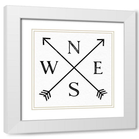 Compass Black on White White Modern Wood Framed Art Print with Double Matting by Nature Magick