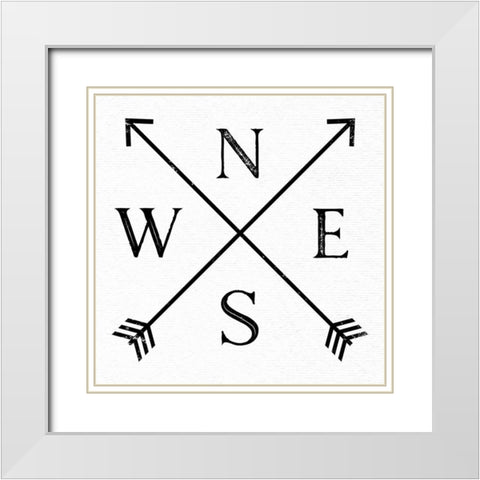 Compass Black on White White Modern Wood Framed Art Print with Double Matting by Nature Magick