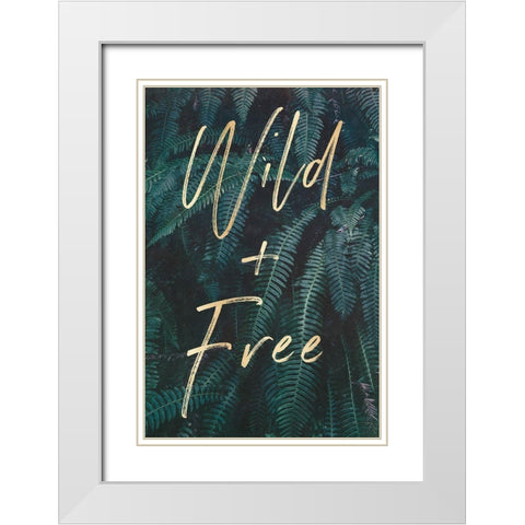 Wild And Free Gold and Green Ferns Portrait White Modern Wood Framed Art Print with Double Matting by Nature Magick