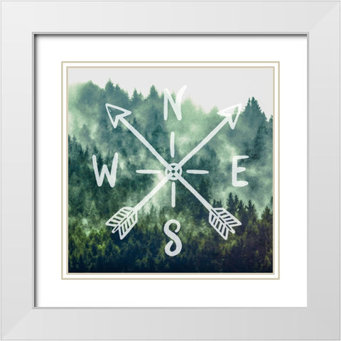 Compass Adventure Vintage Woods White Modern Wood Framed Art Print with Double Matting by Nature Magick
