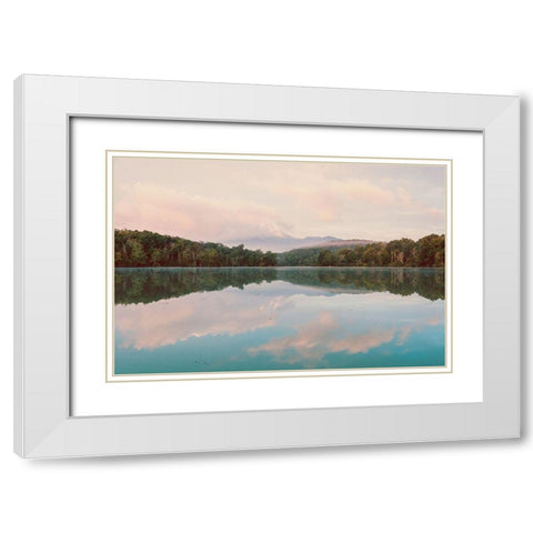 Turquoise Lake Summer Mountain Sunrise Pastel Sky White Modern Wood Framed Art Print with Double Matting by Nature Magick
