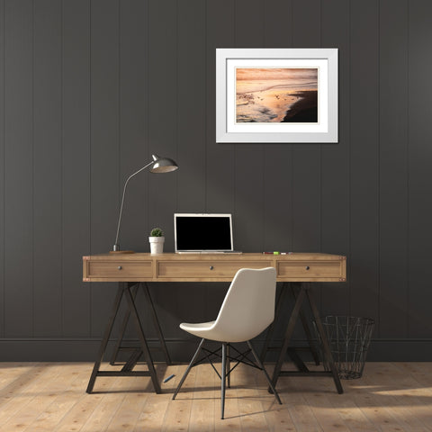 Sunset Seagulls and Pacific Ocean II White Modern Wood Framed Art Print with Double Matting by Nature Magick