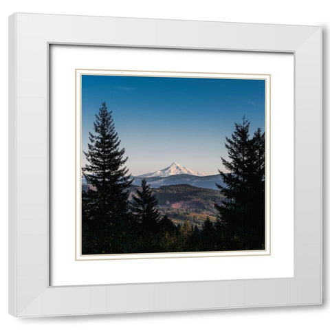 Mountain Through the Forest White Modern Wood Framed Art Print with Double Matting by Nature Magick