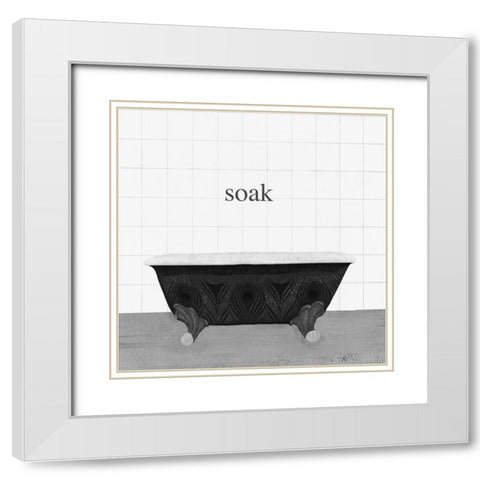Peacock Bath I White Modern Wood Framed Art Print with Double Matting by Hopfensperger
