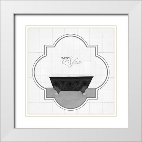 Peacock Bath III White Modern Wood Framed Art Print with Double Matting by Hopfensperger