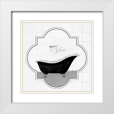 Peacock Bath IV White Modern Wood Framed Art Print with Double Matting by Hopfensperger