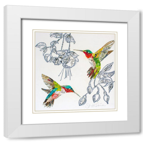 Hummers and BloomsÂ  White Modern Wood Framed Art Print with Double Matting by St Hilaire, Elizabeth