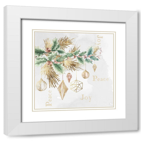 Peace and Joy Branch  White Modern Wood Framed Art Print with Double Matting by PI Studio