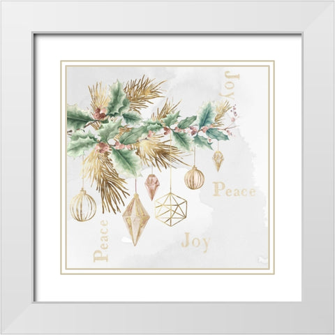 Peace and Joy Branch  White Modern Wood Framed Art Print with Double Matting by PI Studio