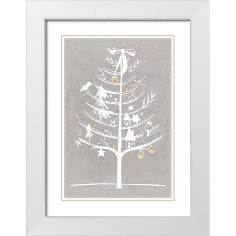 White Ornament Tree II  White Modern Wood Framed Art Print with Double Matting by PI Studio