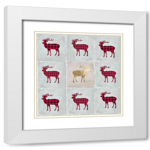 Tiled Deer  White Modern Wood Framed Art Print with Double Matting by PI Studio