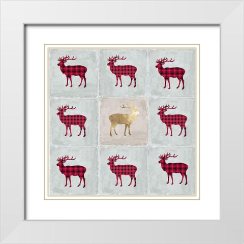 Tiled Deer  White Modern Wood Framed Art Print with Double Matting by PI Studio