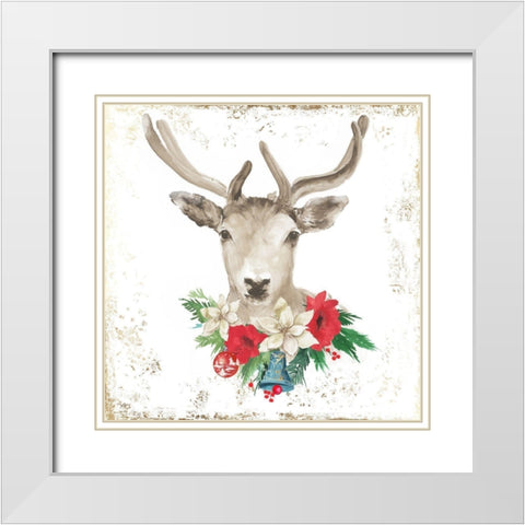 Christmas Deer  White Modern Wood Framed Art Print with Double Matting by PI Studio