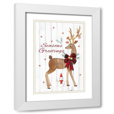 Seasons Greetings Deer White Modern Wood Framed Art Print with Double Matting by PI Studio