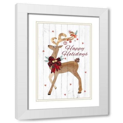 Happy Hoildays Deer  White Modern Wood Framed Art Print with Double Matting by PI Studio