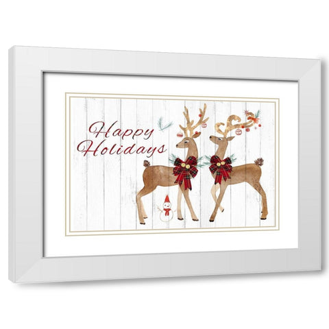 Holiday Deers  White Modern Wood Framed Art Print with Double Matting by PI Studio