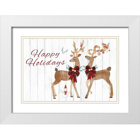 Holiday Deers  White Modern Wood Framed Art Print with Double Matting by PI Studio