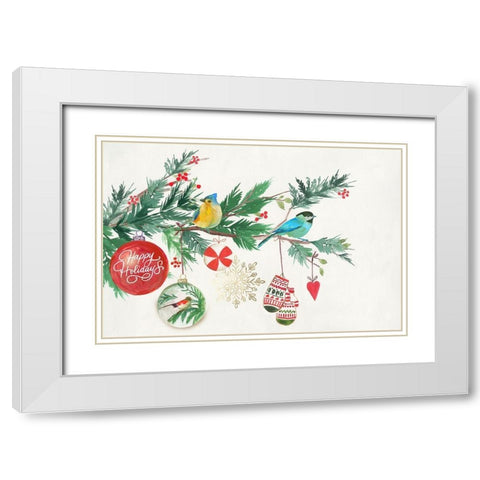 Christmas Birds II  White Modern Wood Framed Art Print with Double Matting by PI Studio