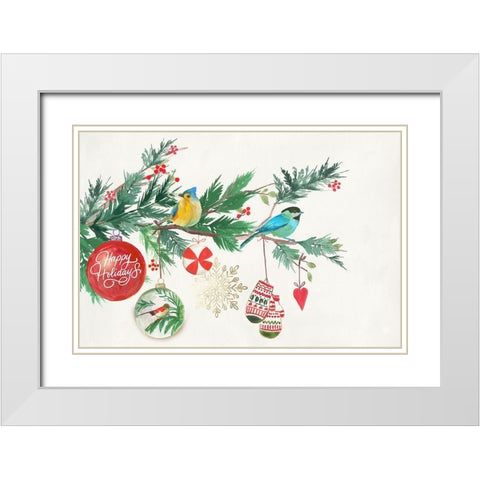 Christmas Birds II  White Modern Wood Framed Art Print with Double Matting by PI Studio