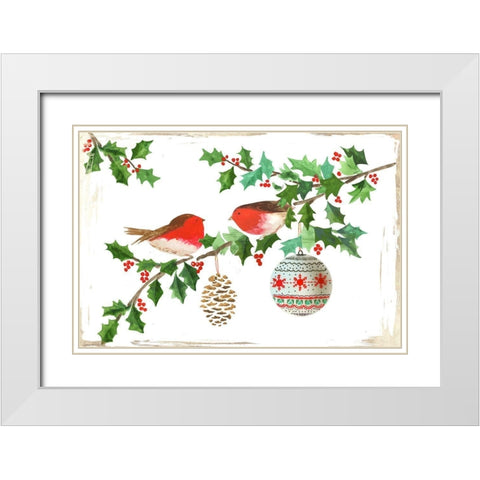 Two Red Birds  White Modern Wood Framed Art Print with Double Matting by PI Studio