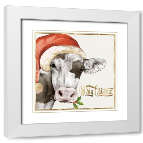 Christmas Cow  White Modern Wood Framed Art Print with Double Matting by PI Studio