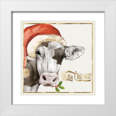 Christmas Cow  White Modern Wood Framed Art Print with Double Matting by PI Studio