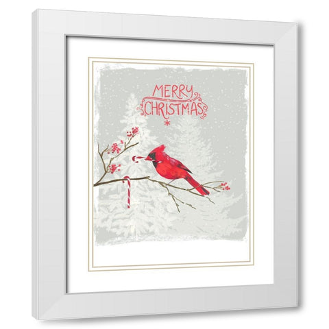 Cardinal Candy Cane  White Modern Wood Framed Art Print with Double Matting by PI Studio