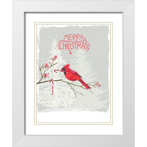 Cardinal Candy Cane  White Modern Wood Framed Art Print with Double Matting by PI Studio