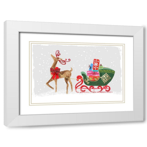 Proud Reindeer with Gifts  White Modern Wood Framed Art Print with Double Matting by PI Studio