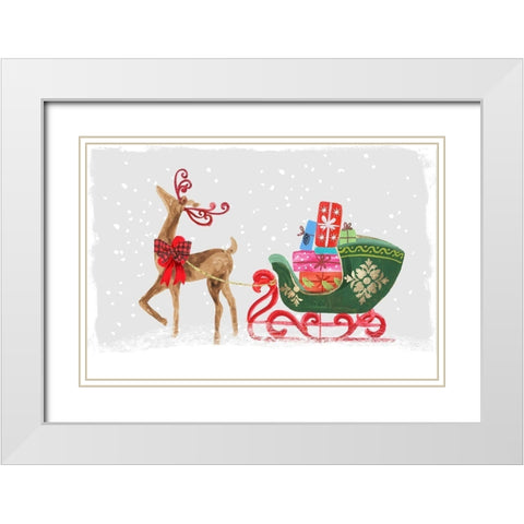 Proud Reindeer with Gifts  White Modern Wood Framed Art Print with Double Matting by PI Studio