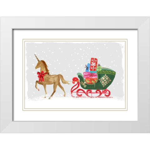 Proud Unicorn with Gifts  White Modern Wood Framed Art Print with Double Matting by PI Studio