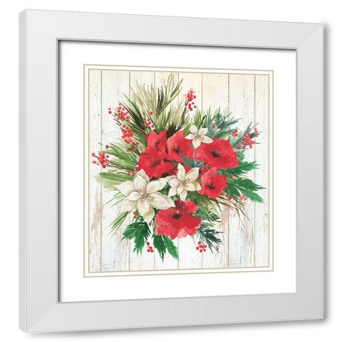 Red Floral II  White Modern Wood Framed Art Print with Double Matting by PI Studio