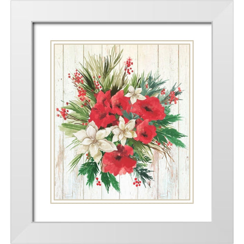 Red Floral II  White Modern Wood Framed Art Print with Double Matting by PI Studio