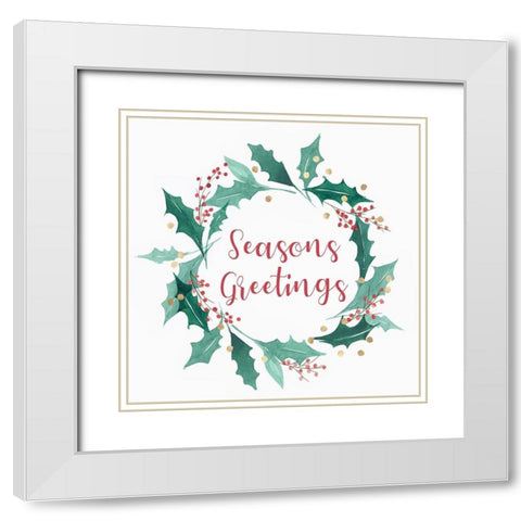 Seasons Greetings Wreath  White Modern Wood Framed Art Print with Double Matting by PI Studio