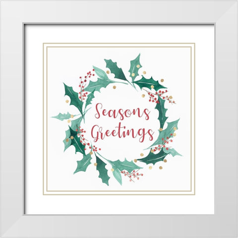 Seasons Greetings Wreath  White Modern Wood Framed Art Print with Double Matting by PI Studio