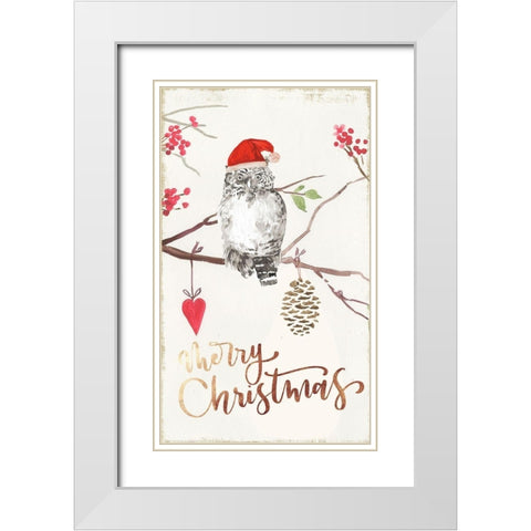 Christmas Owl I  White Modern Wood Framed Art Print with Double Matting by PI Studio