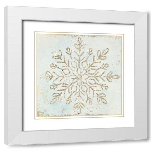 Glistening Snowflake I  White Modern Wood Framed Art Print with Double Matting by PI Studio