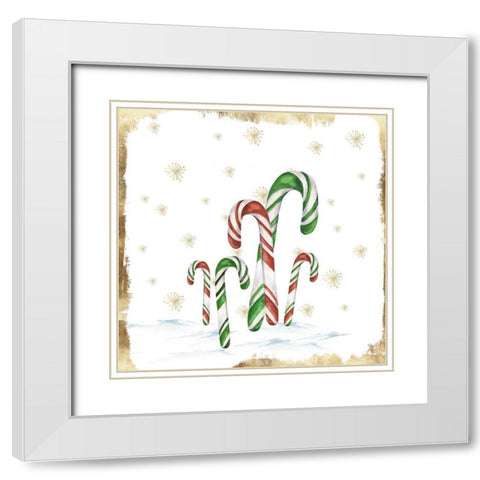 Snowy Candycanes I  White Modern Wood Framed Art Print with Double Matting by PI Studio