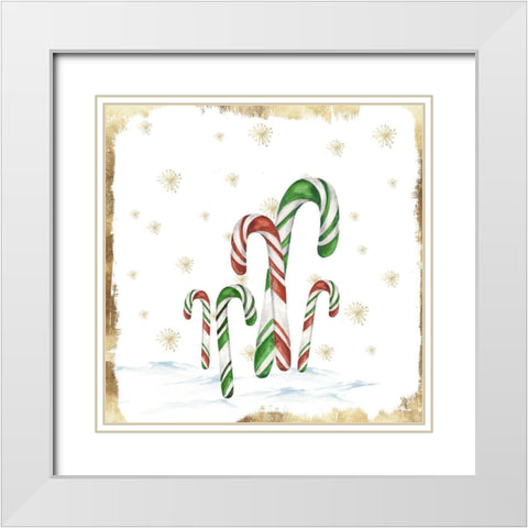 Snowy Candycanes I  White Modern Wood Framed Art Print with Double Matting by PI Studio